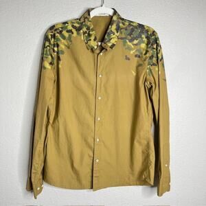 ALT Fineism Vintage Camo Korean Y2K Button Down Shirt Khaki Large